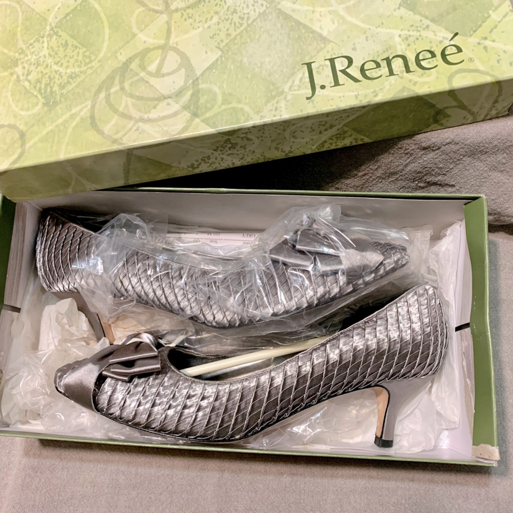 Silver Satin “Textured” Heels